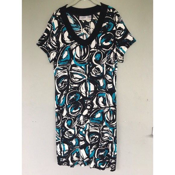 Travelers Chico's Slinky Knit Midi Dress Size 3 XL Modern Art Abstract Colorful - Picture 2 of 12